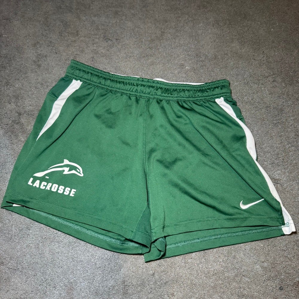 Nike Dri-FIT Green Lacrosse Shorts Womens Medium Dolphin Logo Athletic Running